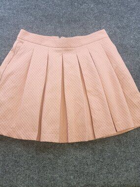ELLE Pleated Mini Skirt 10 Pink Polka Dot Embossed Coquette Festival Preppy Twee